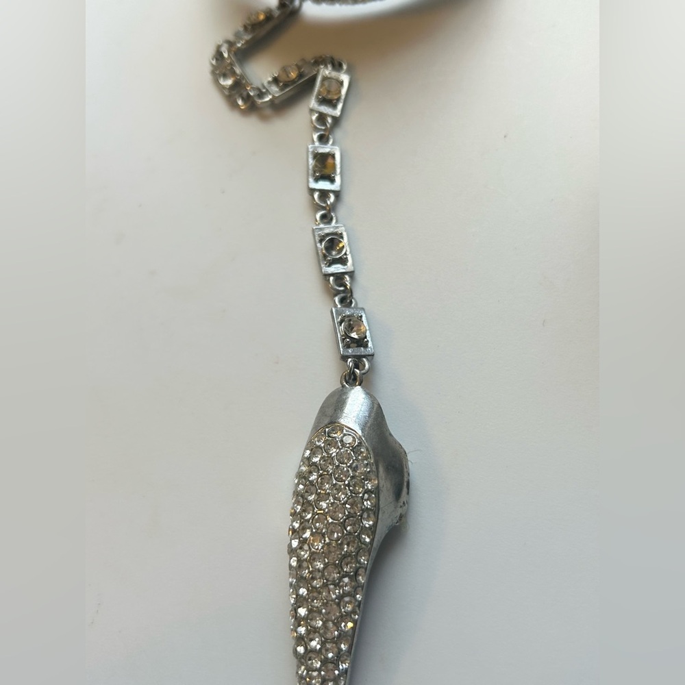 Vintage Hand Chain Rhinestone Bracelet and Ring Statement Silver Glam Jewelry - Picture 5 of 14